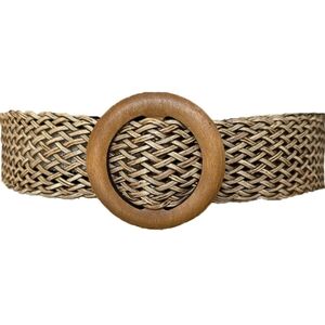 Classic Round Buckle Vegan Straw Belt Boho Brown Braided Wide Belt Fix Size S-L